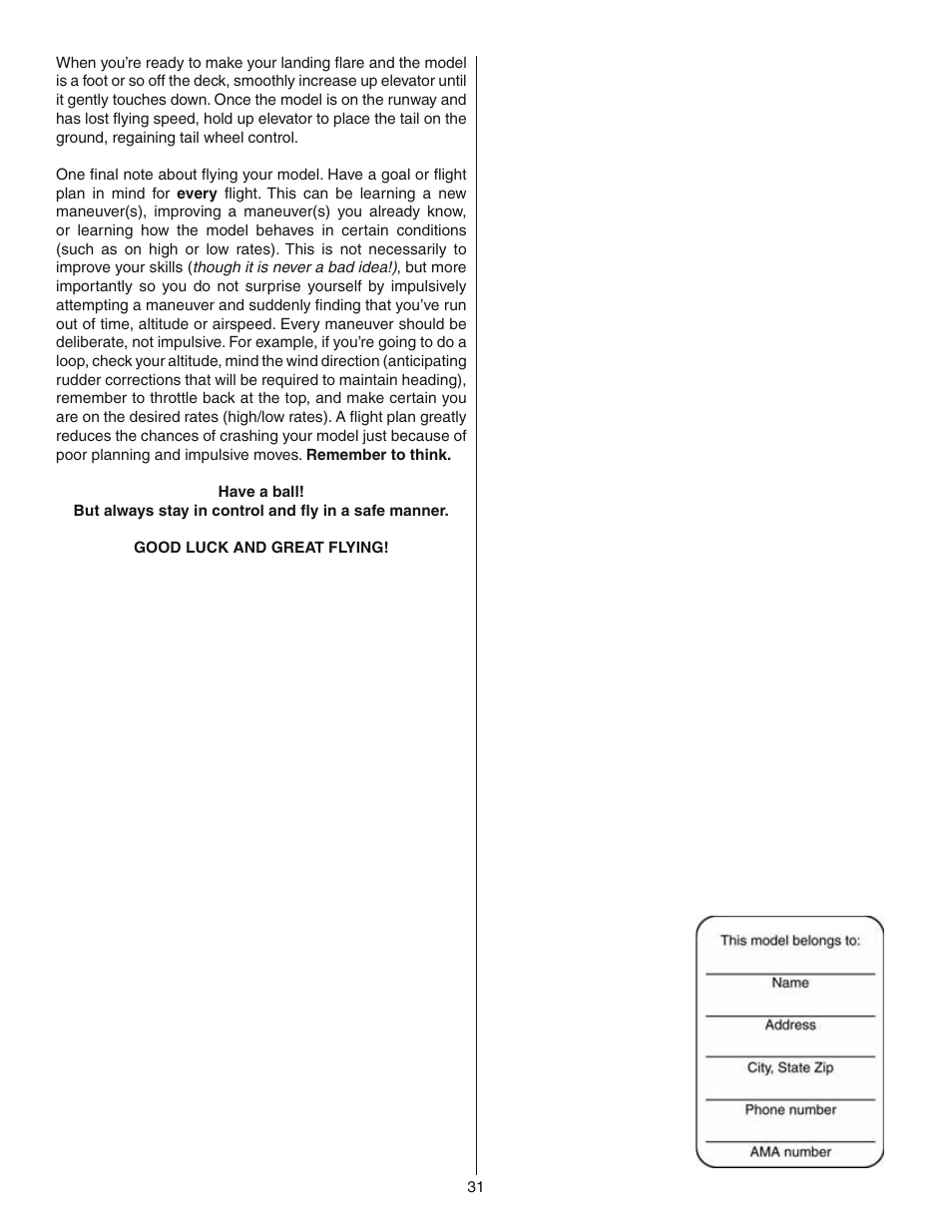 Great Planes Revolver GP/EP ARF 59" - GPMA1018 User Manual | Page 31 / 32