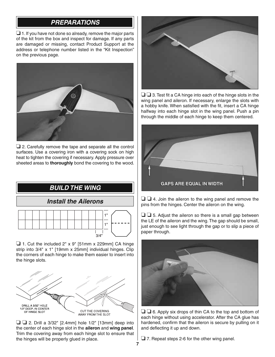 Preparations, Build the wing install the ailerons | Great Planes Revolver GP/EP ARF 59" - GPMA1018 User Manual | Page 7 / 32