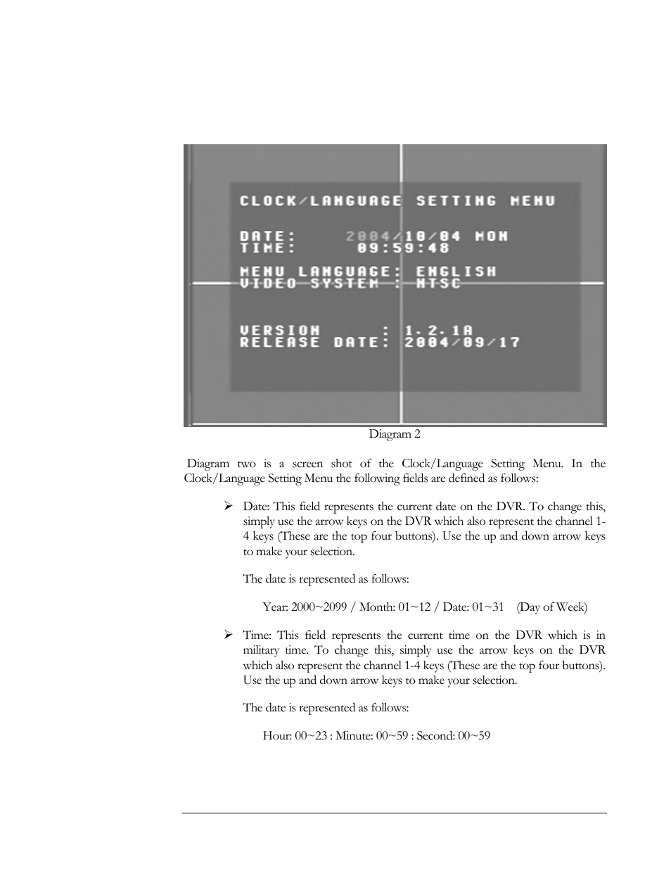 Clock/language setting menu | Compex Systems DVR4-80 User Manual | Page 15 / 105