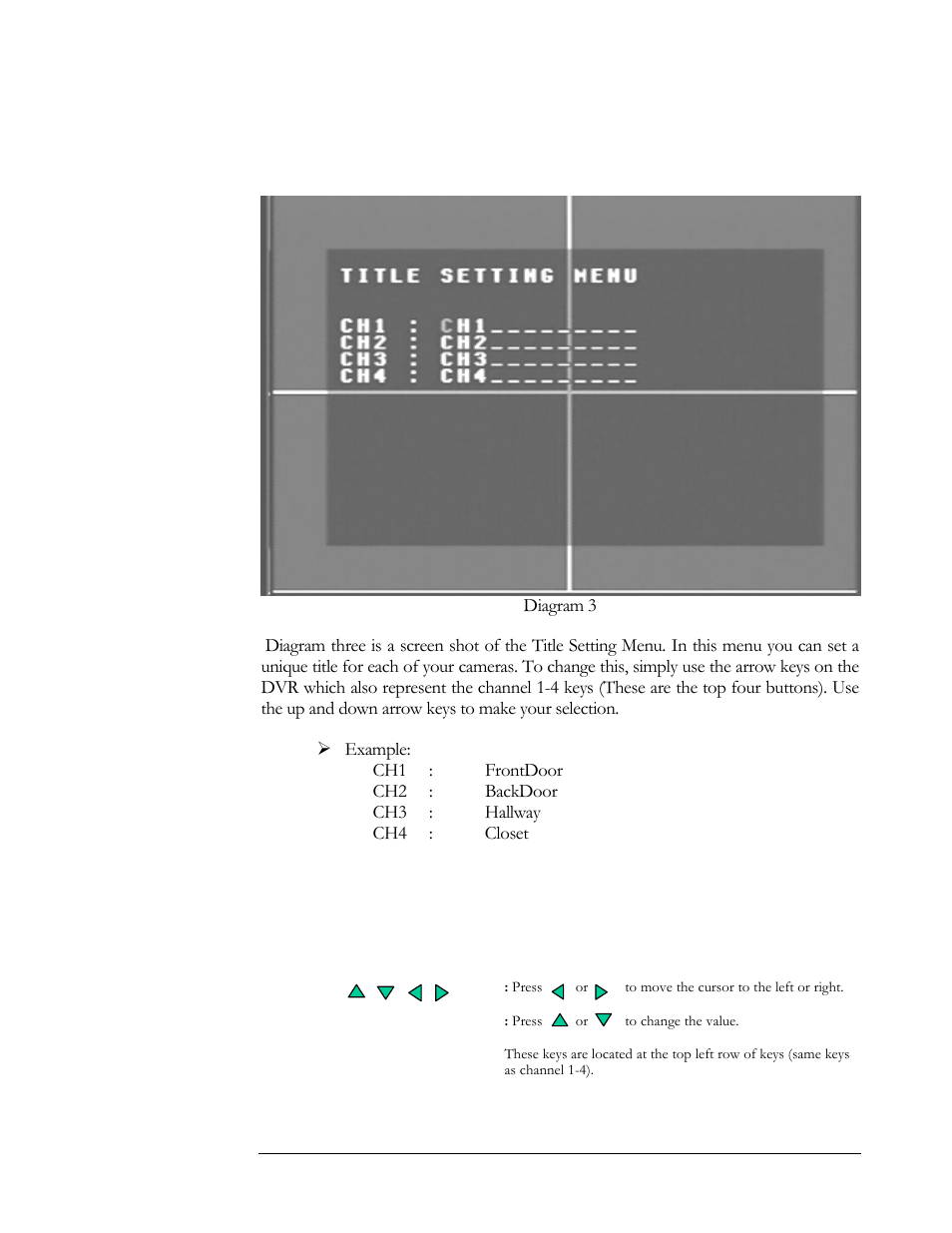 Title setting menu | Compex Systems DVR4-80 User Manual | Page 17 / 105