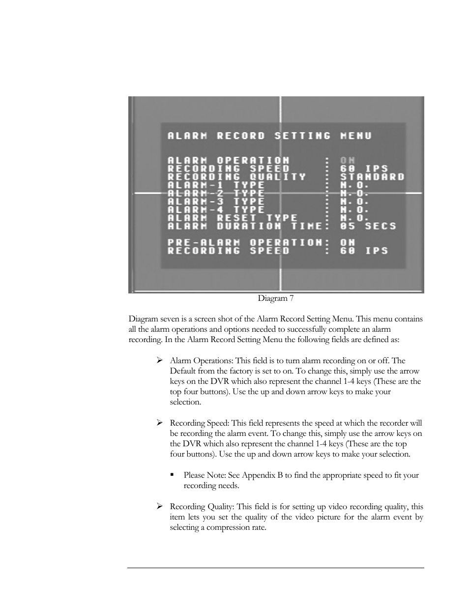 Alarm record setting menu | Compex Systems DVR4-80 User Manual | Page 24 / 105