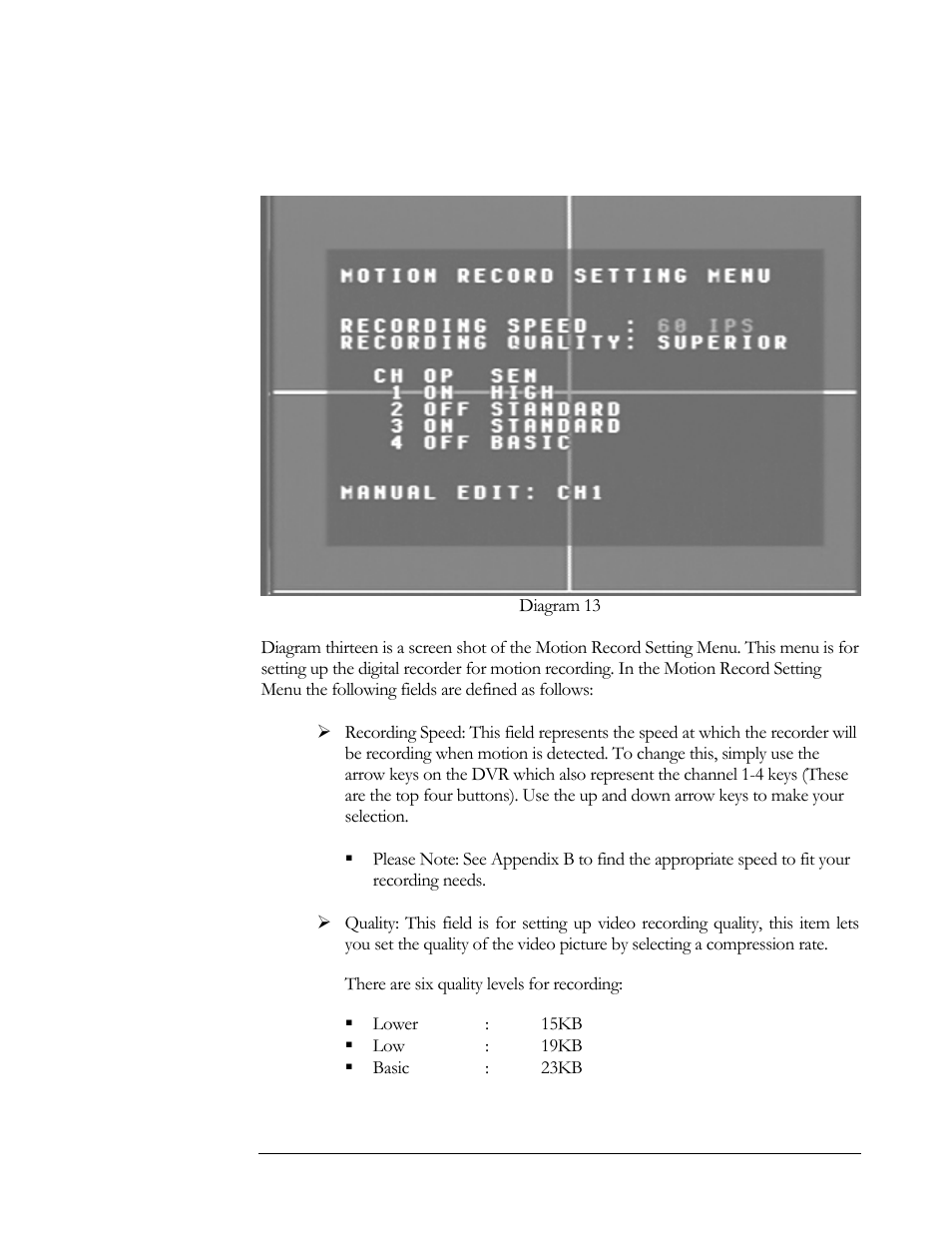 Motion record setting menu | Compex Systems DVR4-80 User Manual | Page 38 / 105