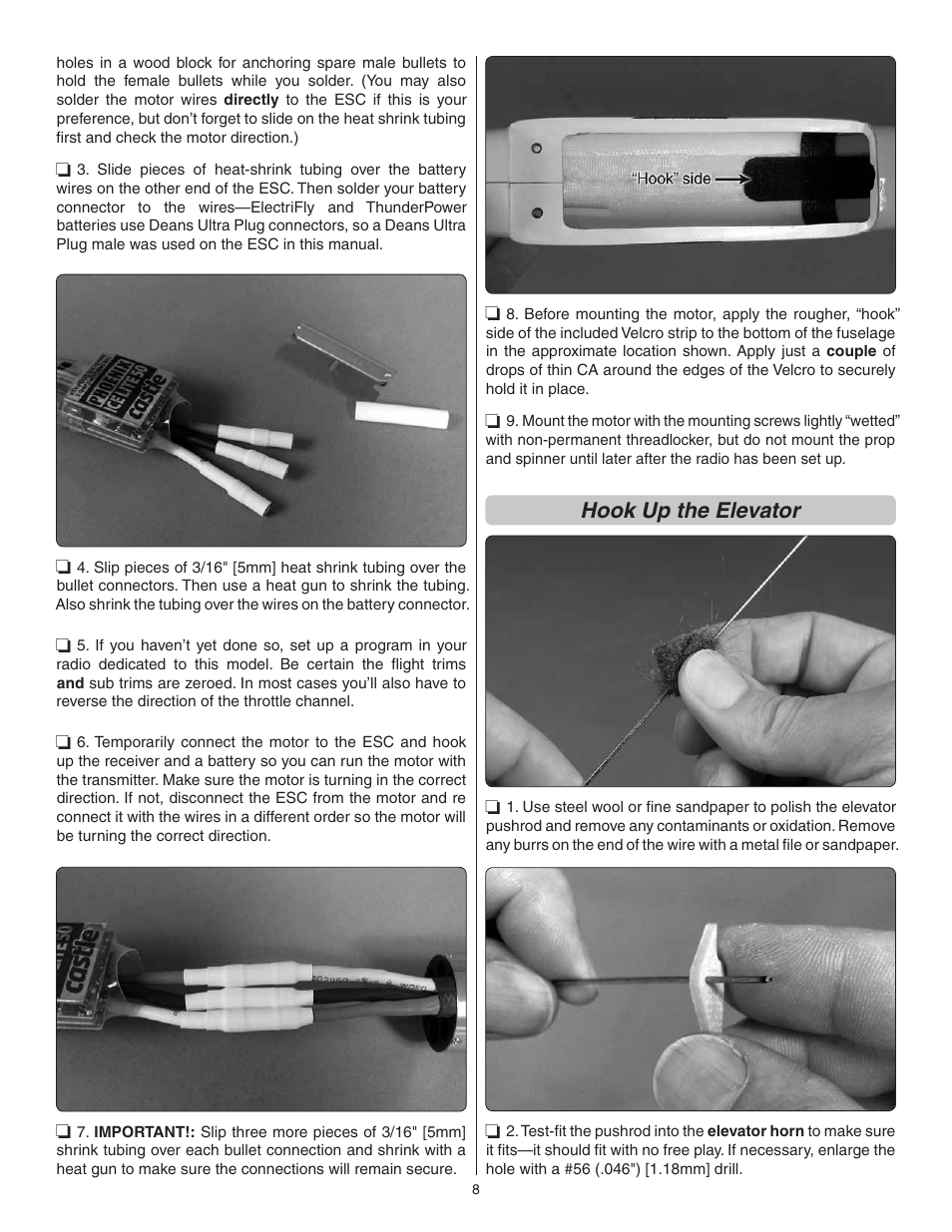 Hook up the elevator | Great Planes Rifle 1M EP Sport ARF - GPMA1806 User Manual | Page 8 / 24