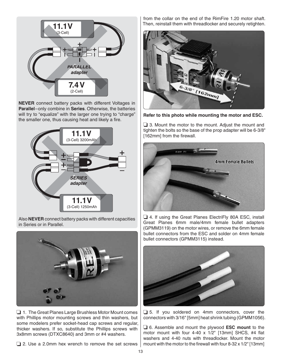 1v 7.4 v | Great Planes Sequence 1.20 EP/GP ARF - GPMA1232 User Manual | Page 13 / 32