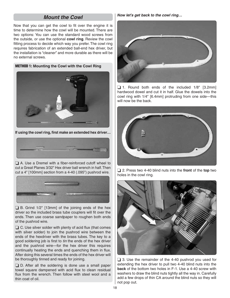 Mount the cowl | Great Planes Sequence 1.20 EP/GP ARF - GPMA1232 User Manual | Page 18 / 32