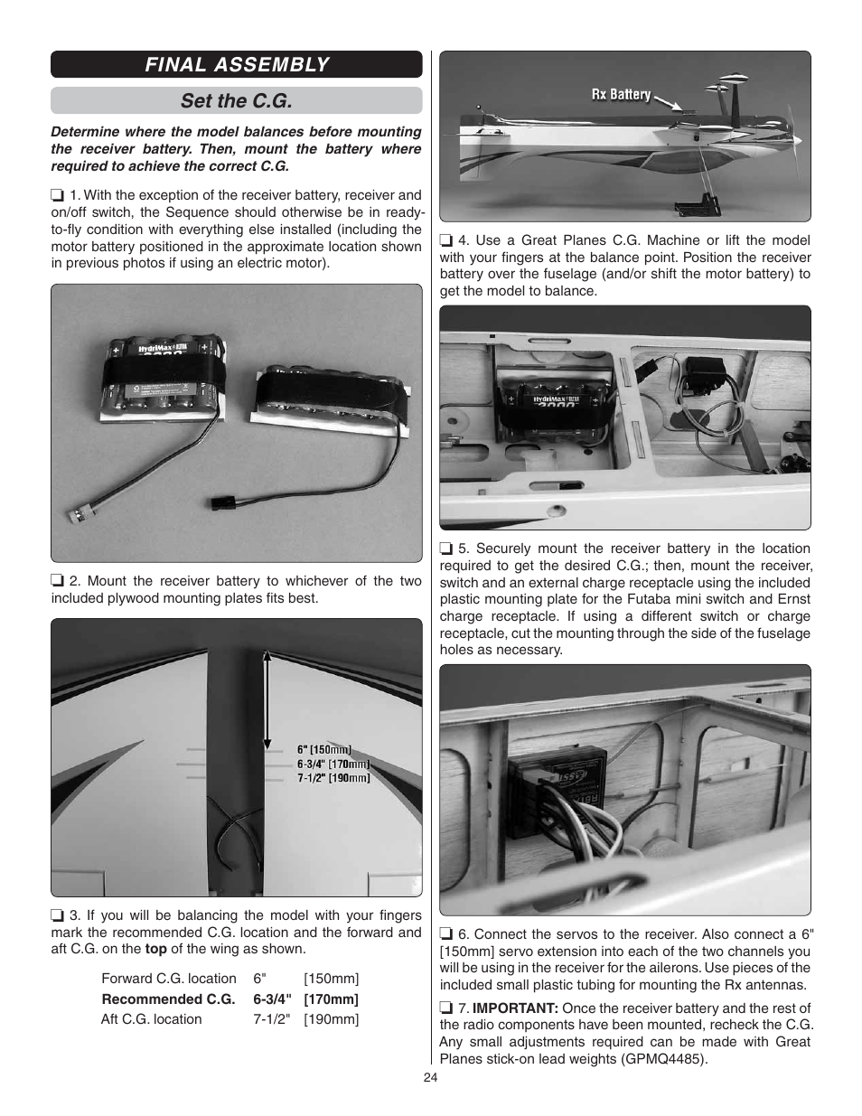 Final assembly set the c.g | Great Planes Sequence 1.20 EP/GP ARF - GPMA1232 User Manual | Page 24 / 32