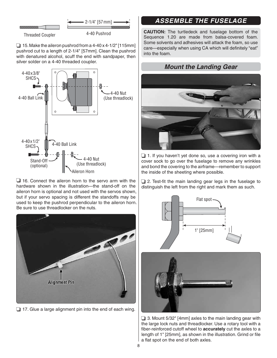 Assemble the fuselage, Mount the landing gear | Great Planes Sequence 1.20 EP/GP ARF - GPMA1232 User Manual | Page 8 / 32
