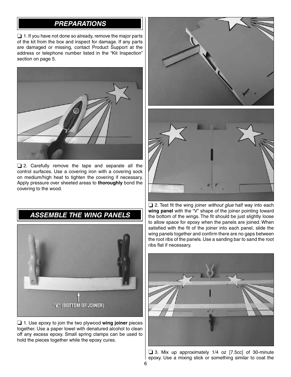 Preparations, Assemble the wing panels | Great Planes Super Sportster Brushless EP ARF - GPMA1161 User Manual | Page 6 / 24