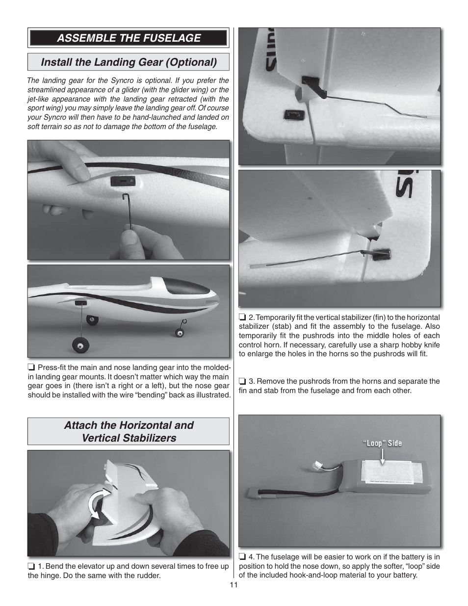 Attach the horizontal and vertical stabilizers | Great Planes Syncro EDF - GPMA1581 User Manual | Page 11 / 24