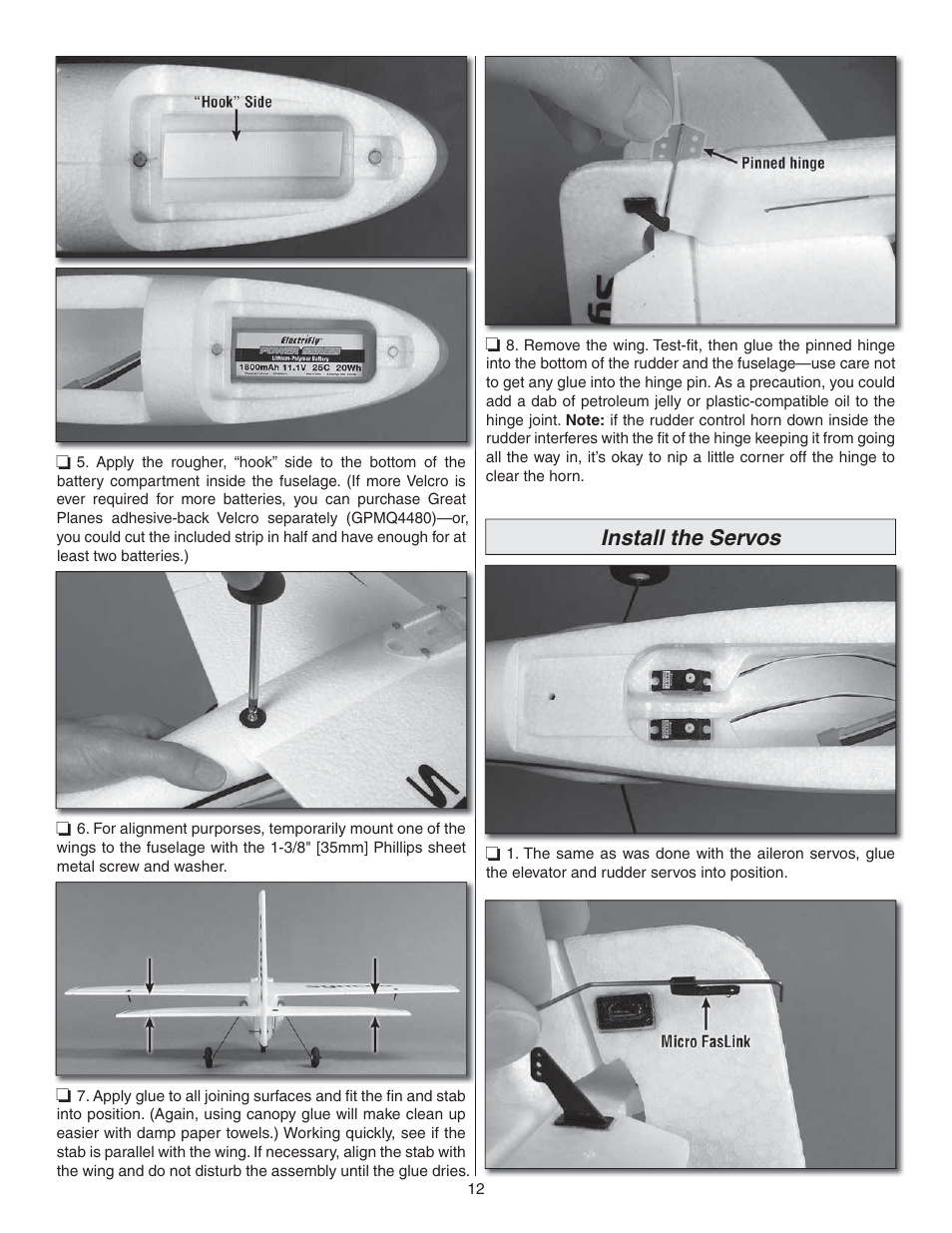 Install the servos | Great Planes Syncro EDF - GPMA1581 User Manual | Page 12 / 24