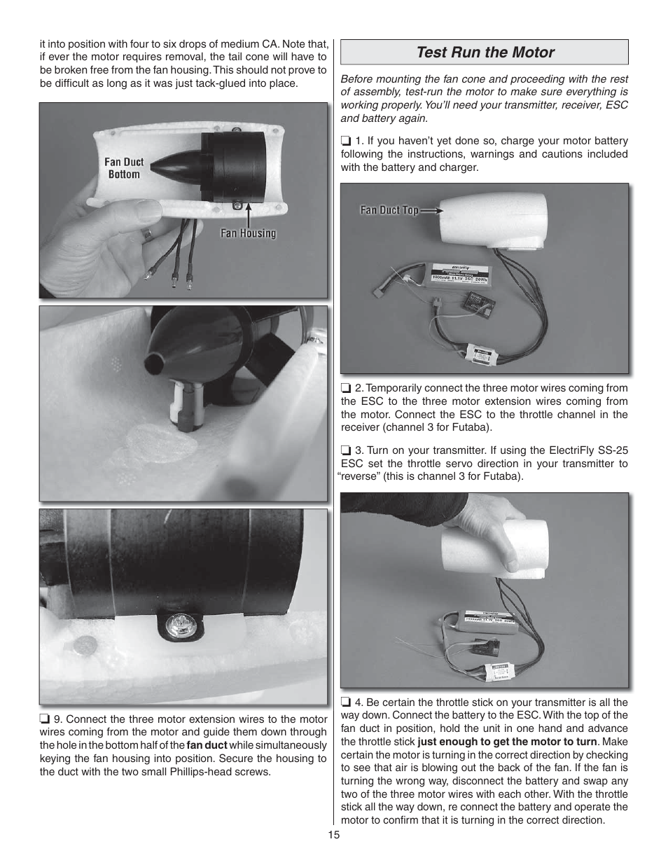 Test run the motor | Great Planes Syncro EDF - GPMA1581 User Manual | Page 15 / 24