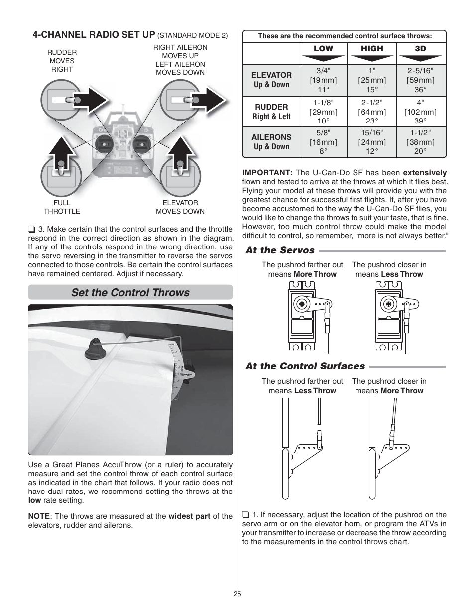 Set the control throws | Great Planes U-Can-Do SF EP/GP .80 ARF - GPMA1272 User Manual | Page 25 / 32