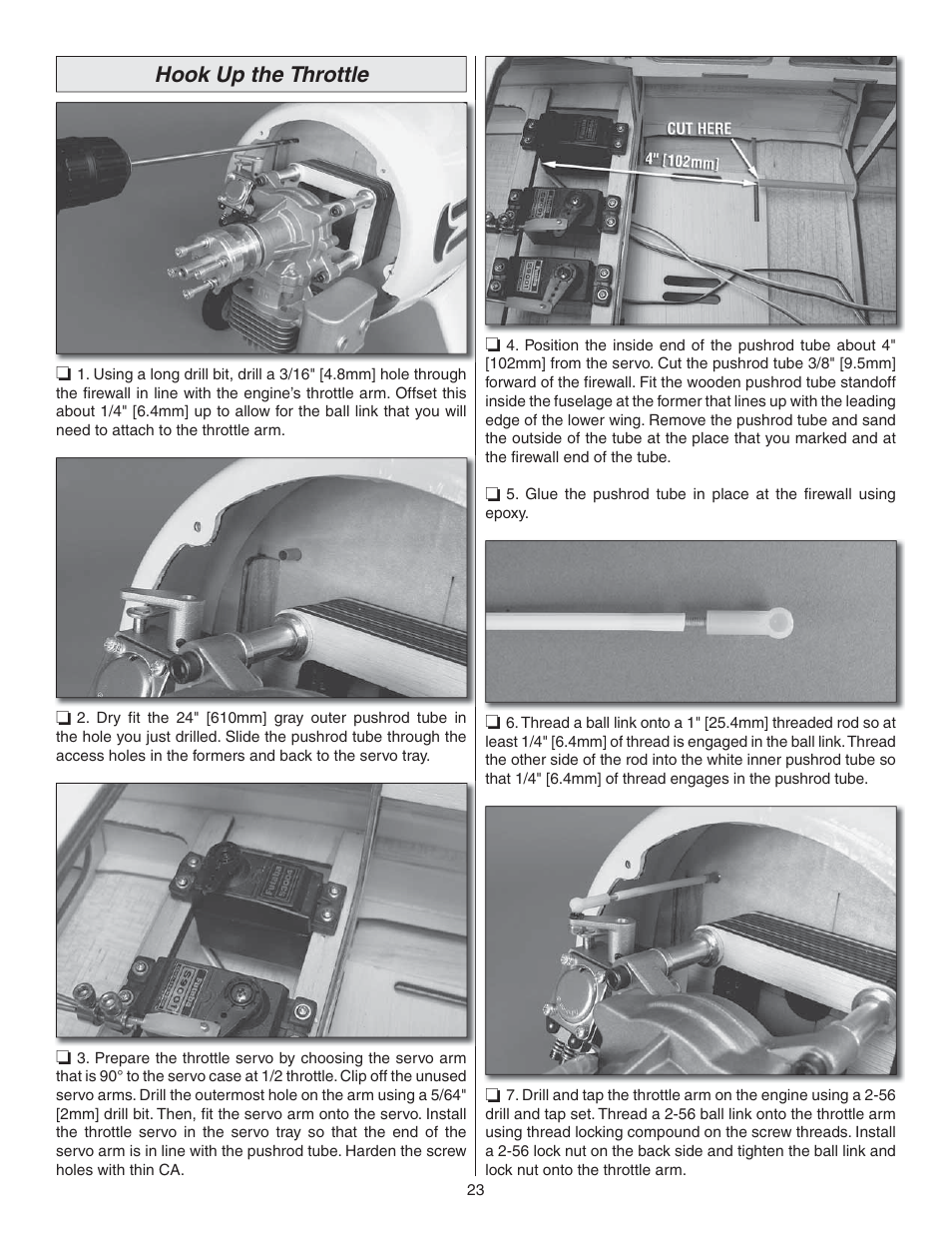 Hook up the throttle | Great Planes Waco YMF-5D Biplane ARF - GPMA1295 User Manual | Page 23 / 40