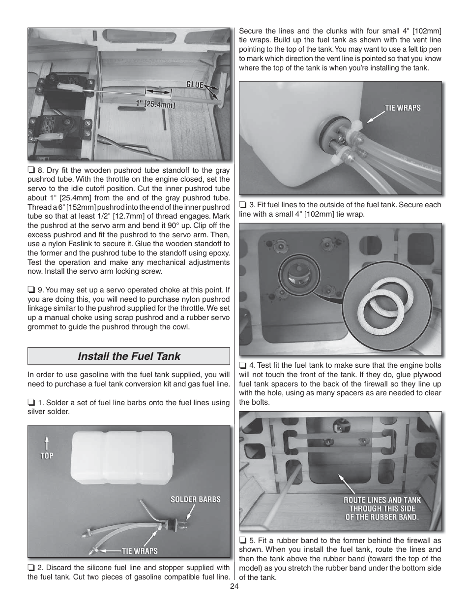 Install the fuel tank | Great Planes Waco YMF-5D Biplane ARF - GPMA1295 User Manual | Page 24 / 40