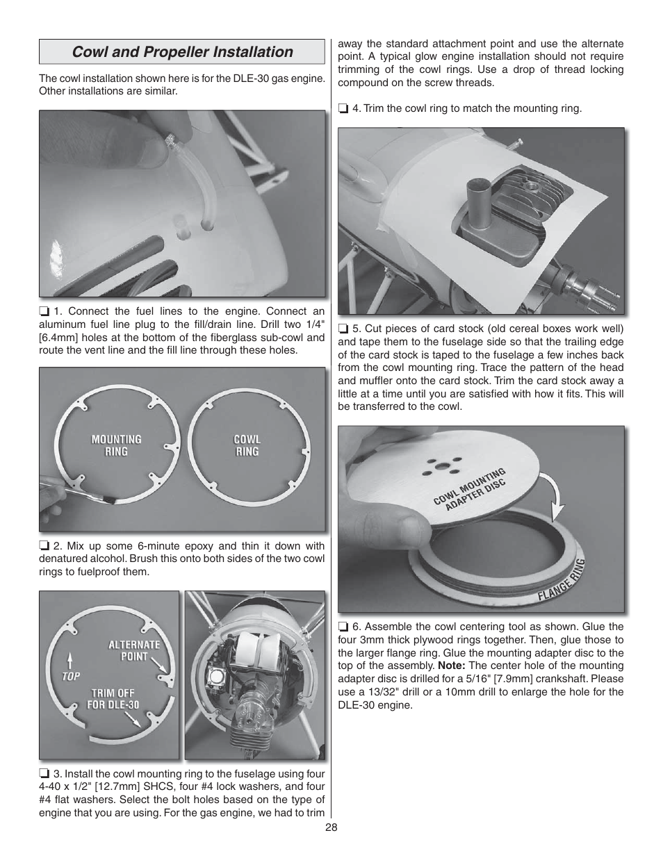 Cowl and propeller installation | Great Planes Waco YMF-5D Biplane ARF - GPMA1295 User Manual | Page 28 / 40