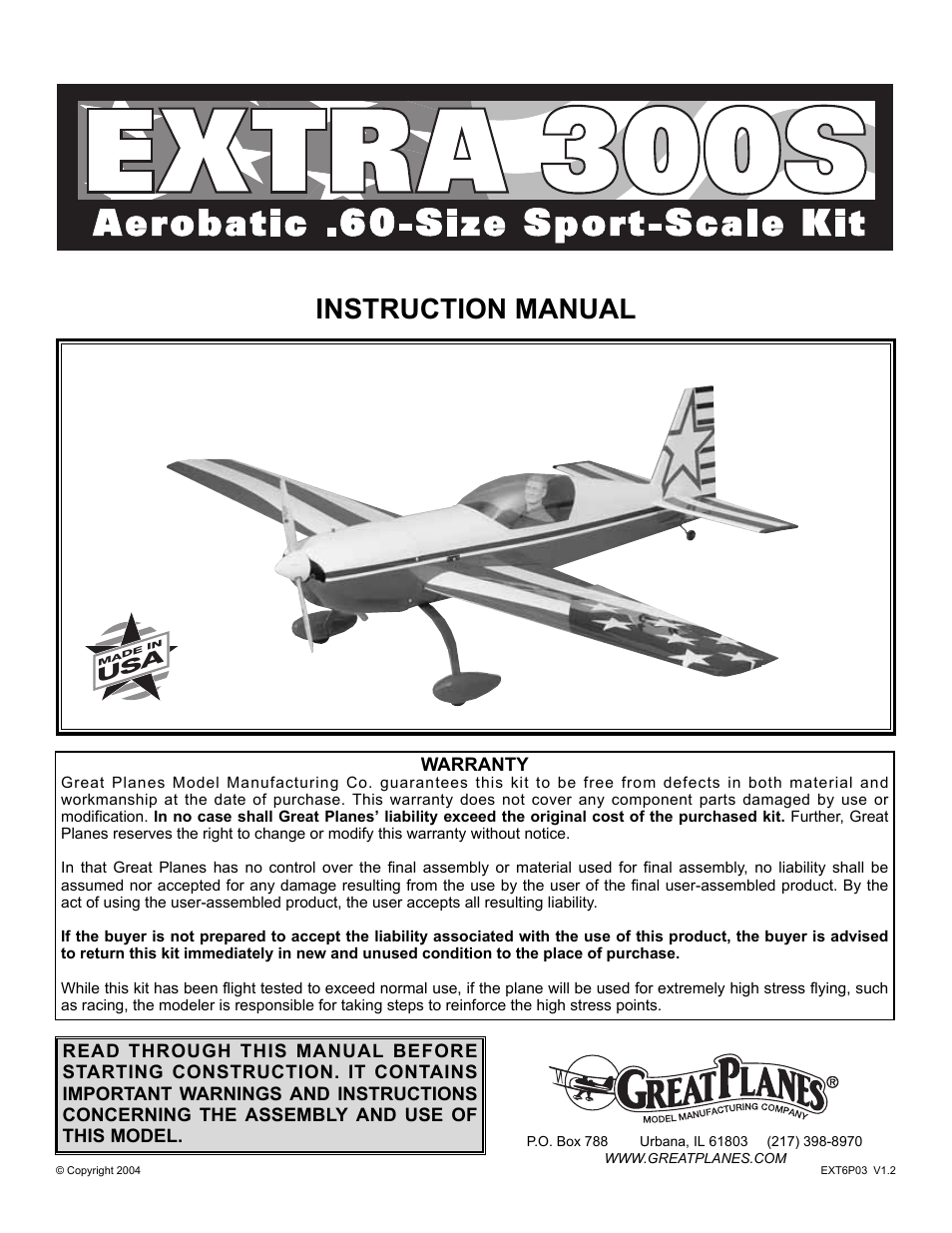 Great Planes Extra 300S 60 Kit - GPMA0236 User Manual | 50 pages