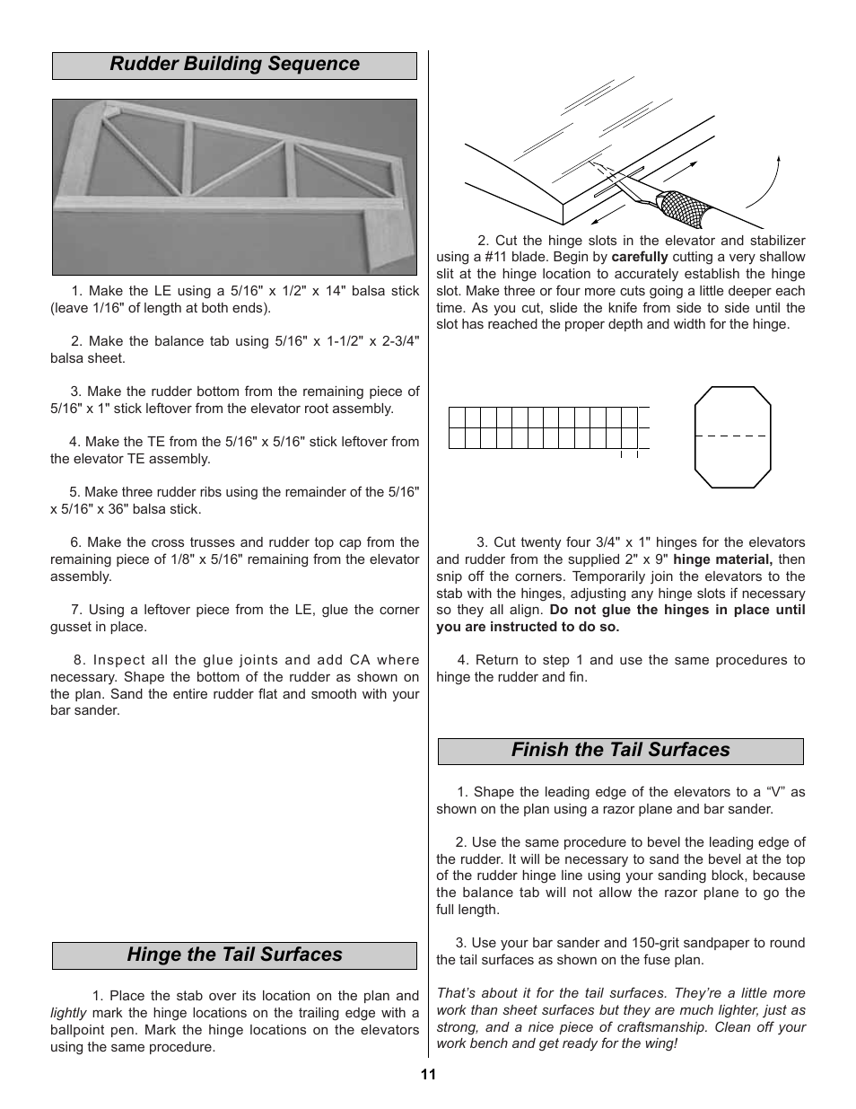 Finish the tail surfaces, Hinge the tail surfaces rudder building sequence | Great Planes Extra 300S 60 Kit - GPMA0236 User Manual | Page 11 / 50