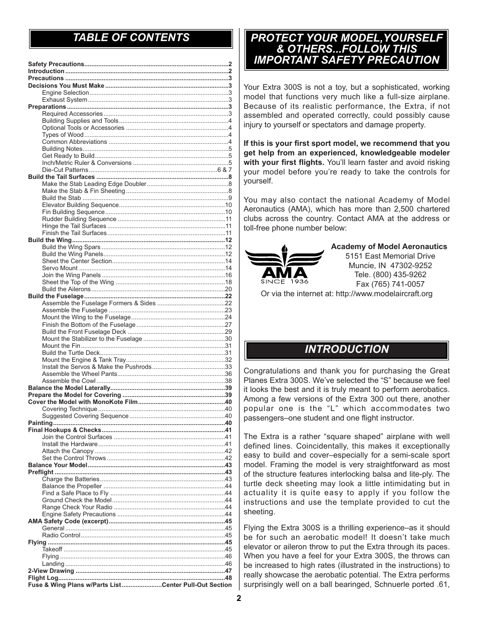 Great Planes Extra 300S 60 Kit - GPMA0236 User Manual | Page 2 / 50