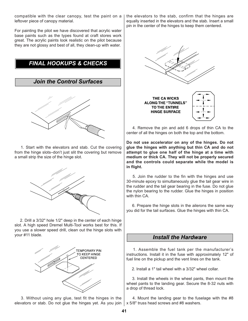 Install the hardware, Join the control surfaces final hookups & checks | Great Planes Extra 300S 60 Kit - GPMA0236 User Manual | Page 41 / 50
