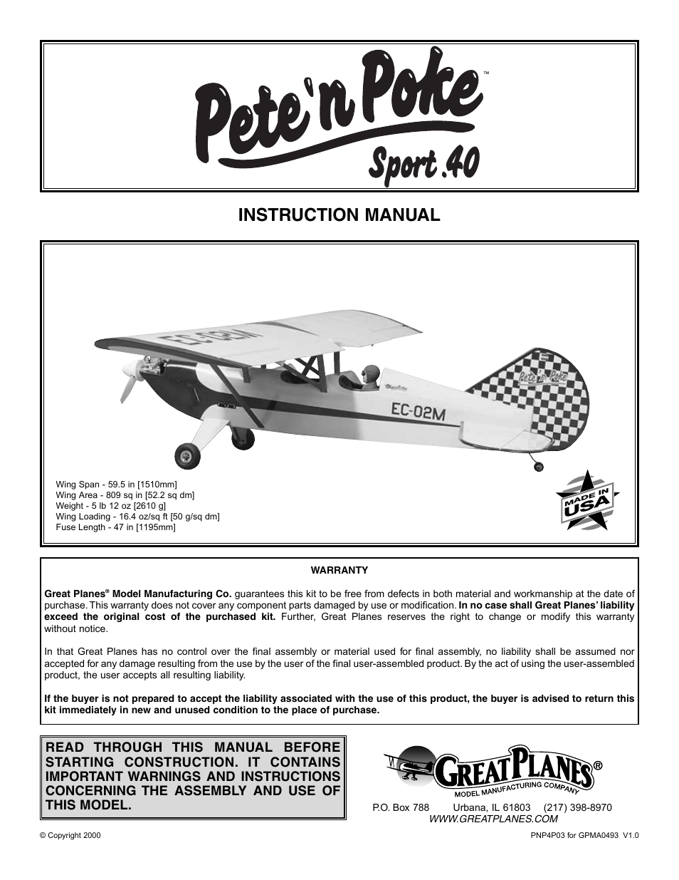 Great Planes Pete 'n Poke 40 Kit - GPMA0493 User Manual | 46 pages