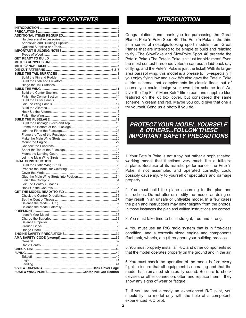 Great Planes Pete 'n Poke 40 Kit - GPMA0493 User Manual | Page 2 / 46