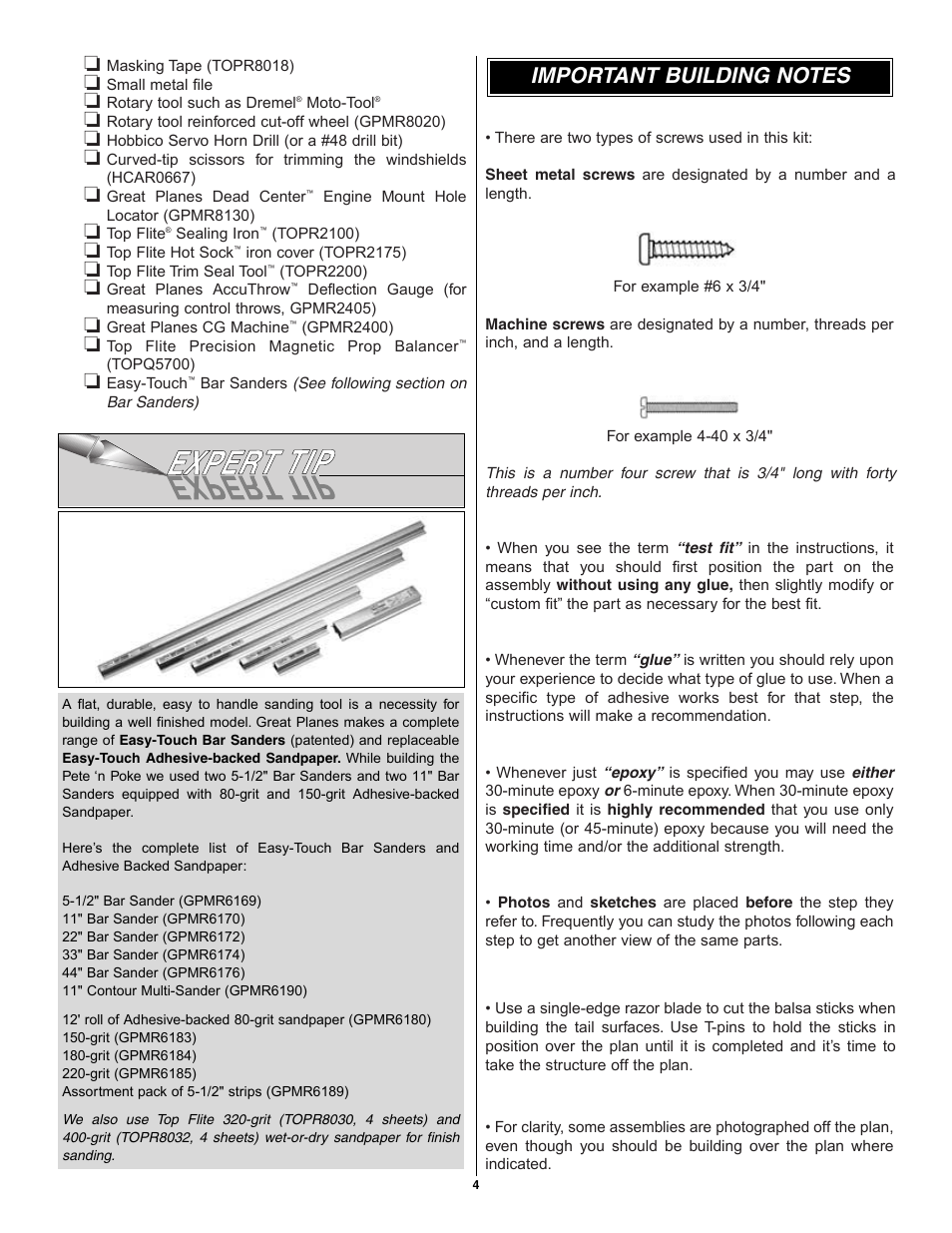 Great Planes Pete 'n Poke 40 Kit - GPMA0493 User Manual | Page 4 / 46