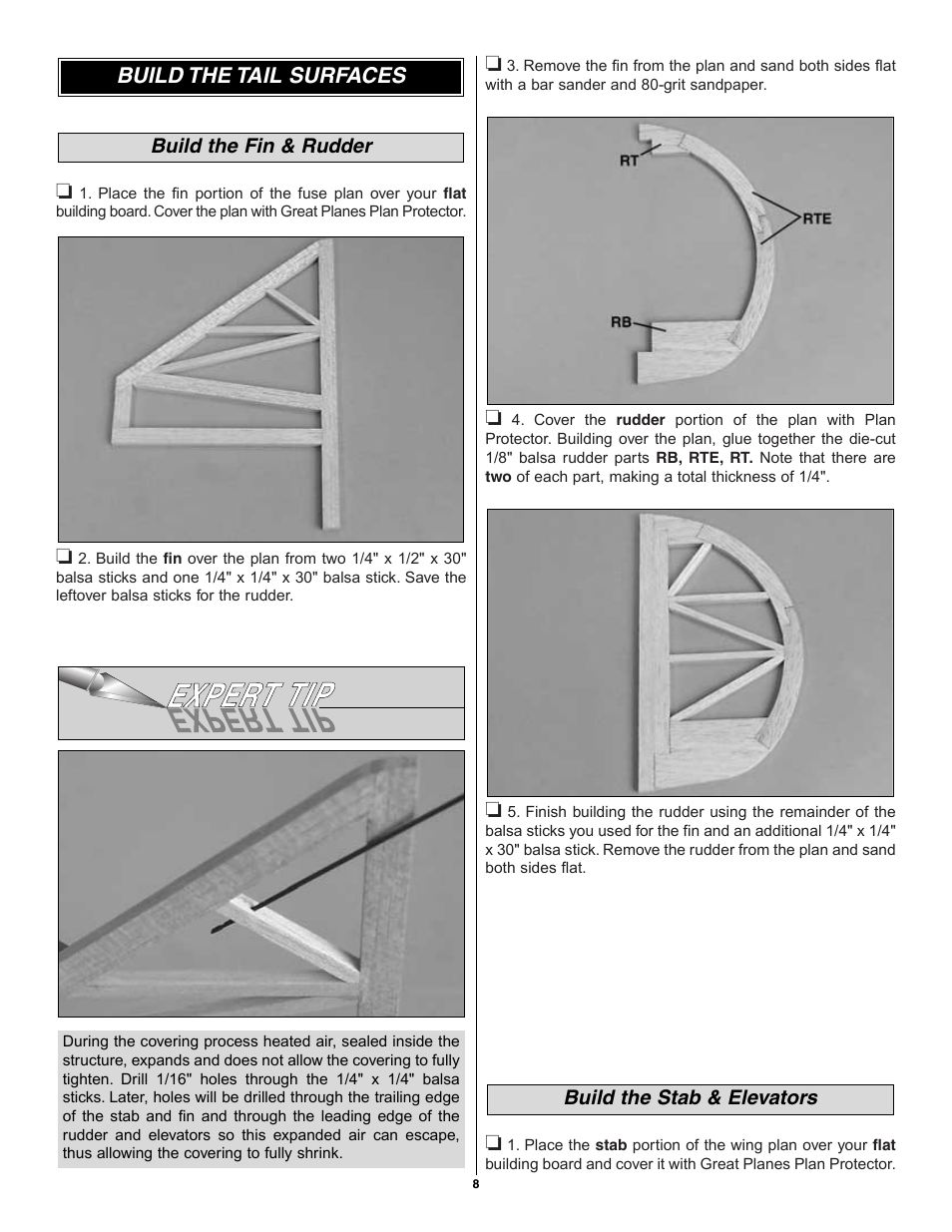 Build the tail surfaces | Great Planes Pete 'n Poke 40 Kit - GPMA0493 User Manual | Page 8 / 46