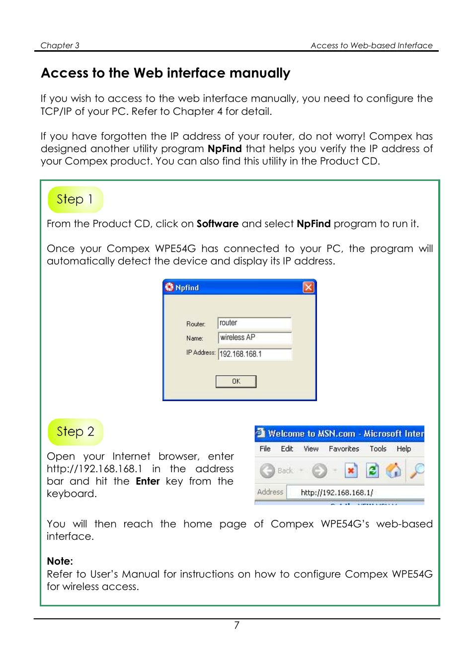 Access to the web interface manually | Compex Systems WPE54G User Manual | Page 9 / 22