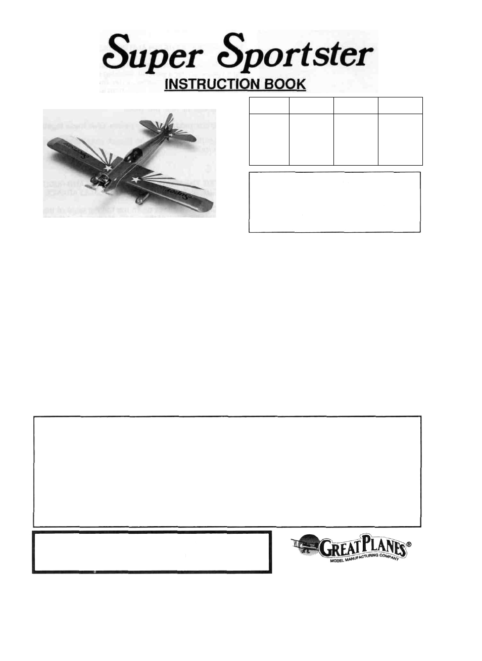 Great Planes Super Sportster (original) User Manual | 44 pages
