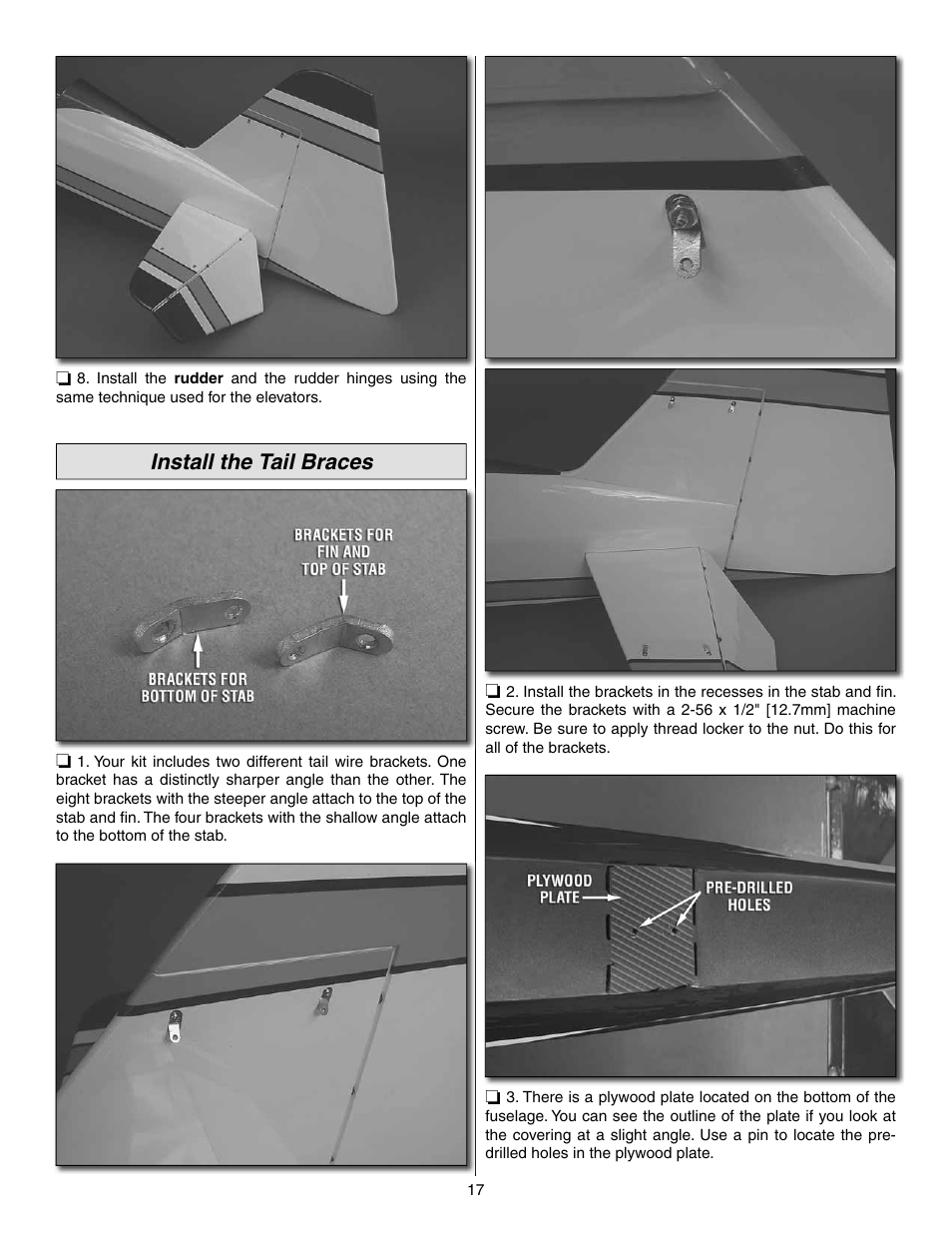 Install the tail braces | Great Planes 25% Pitts M-12S 50cc ARF - GPMA1421 User Manual | Page 17 / 40