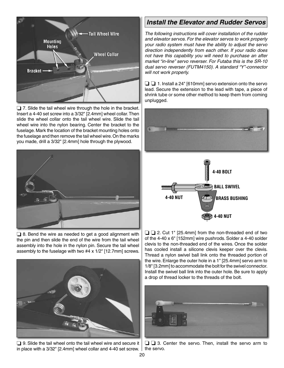 Install the elevator and rudder servos | Great Planes 25% Pitts M-12S 50cc ARF - GPMA1421 User Manual | Page 20 / 40