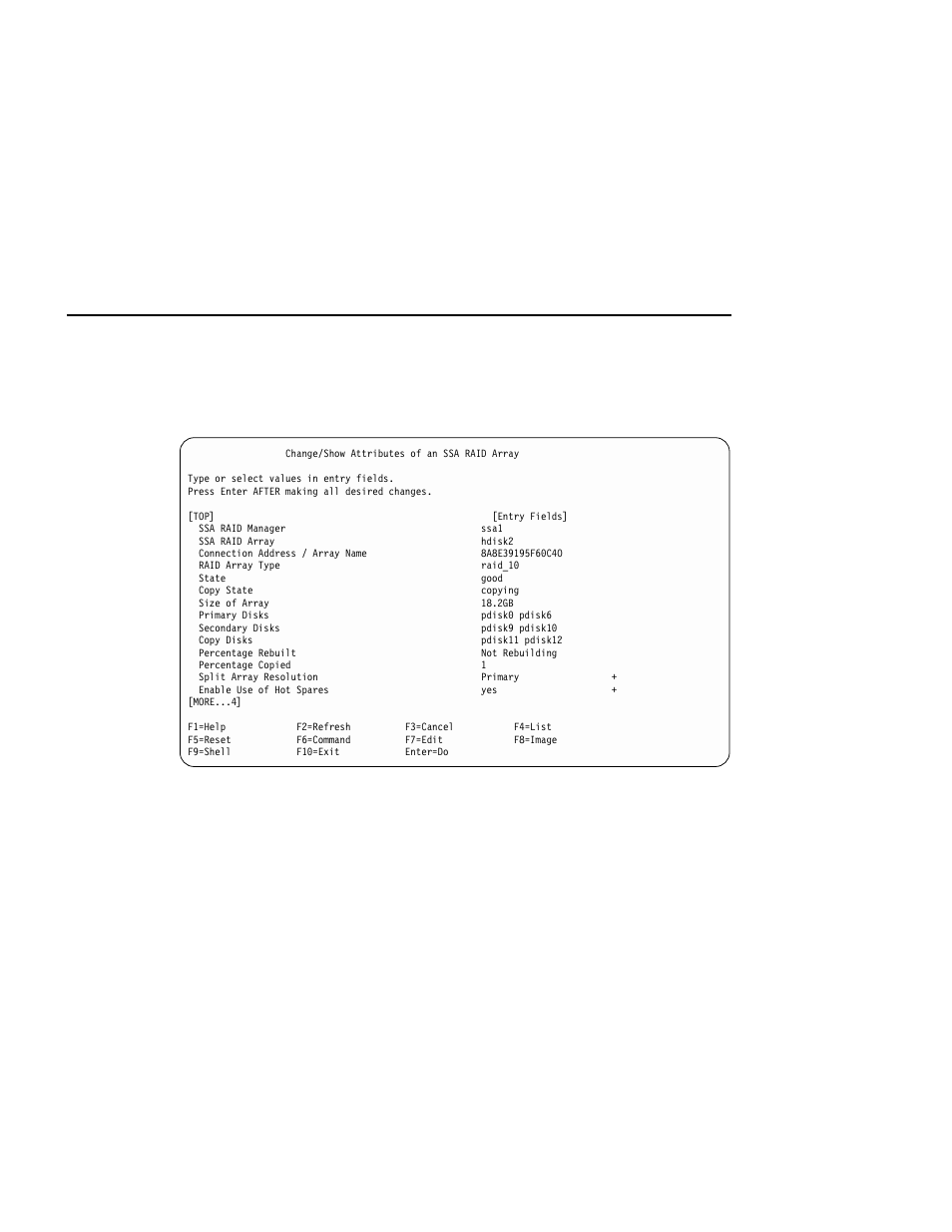Effects of array copy on other smit menus, Change/show attributes of an ssa raid array | Compex Systems Advanced SerialRAID Adapters SA33-3285-02 User Manual | Page 206 / 531