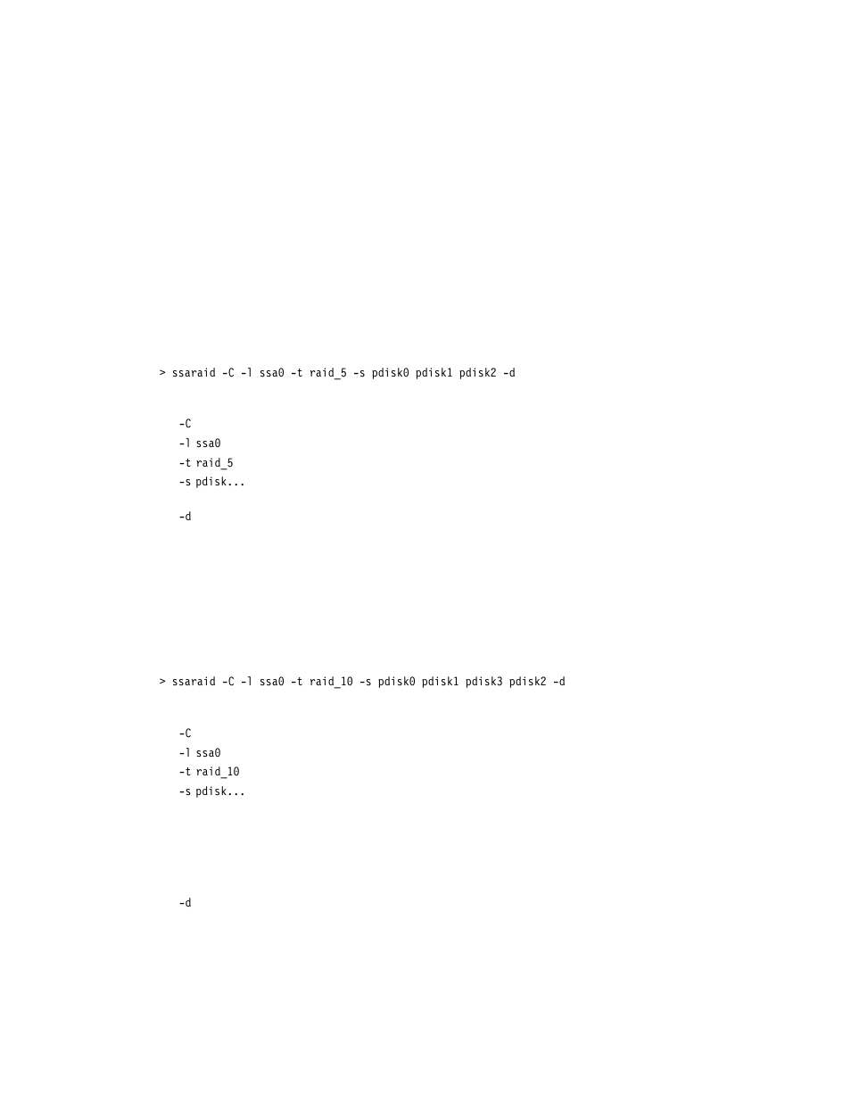 Example 3: to create a raid-5 array, Example 4: to create a raid-10 array | Compex Systems Advanced SerialRAID Adapters SA33-3285-02 User Manual | Page 260 / 531