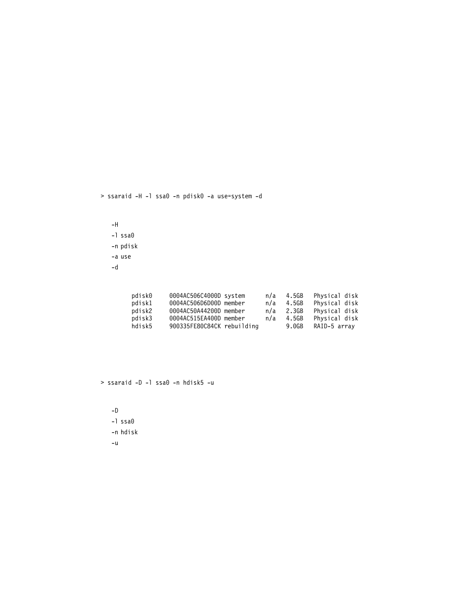 Example 9: to make a new system disk, Example 10: to delete an array | Compex Systems Advanced SerialRAID Adapters SA33-3285-02 User Manual | Page 263 / 531