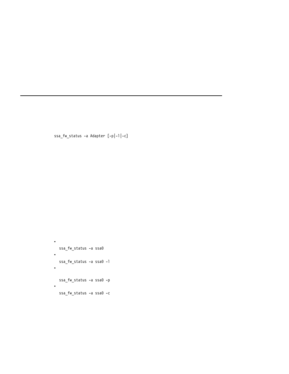 Ssa_fw_status command, Purpose, Syntax | Description, Flags, Output, Examples | Compex Systems Advanced SerialRAID Adapters SA33-3285-02 User Manual | Page 380 / 531