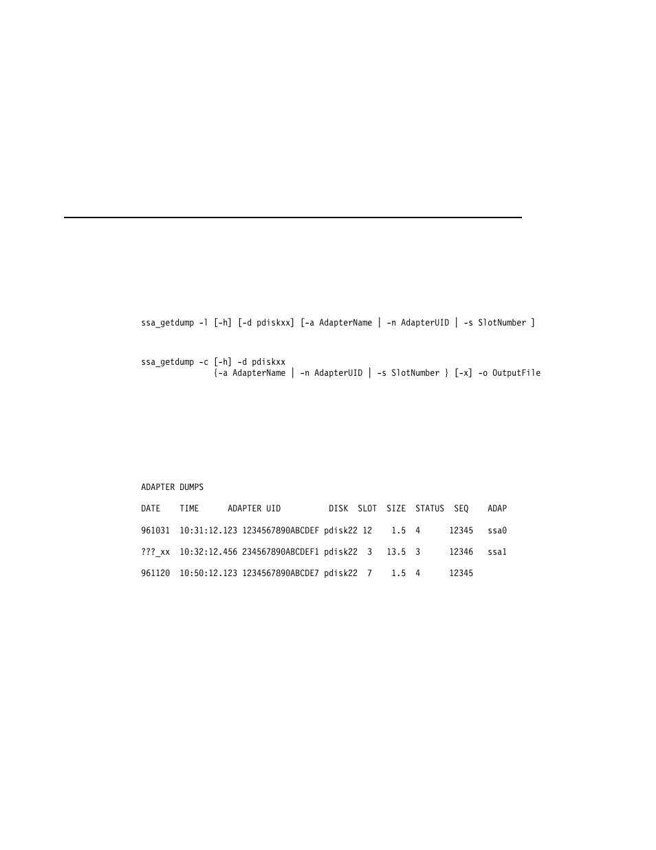 Ssa_getdump command, Purpose, Syntax | Description, List mode, Copy mode | Compex Systems Advanced SerialRAID Adapters SA33-3285-02 User Manual | Page 381 / 531