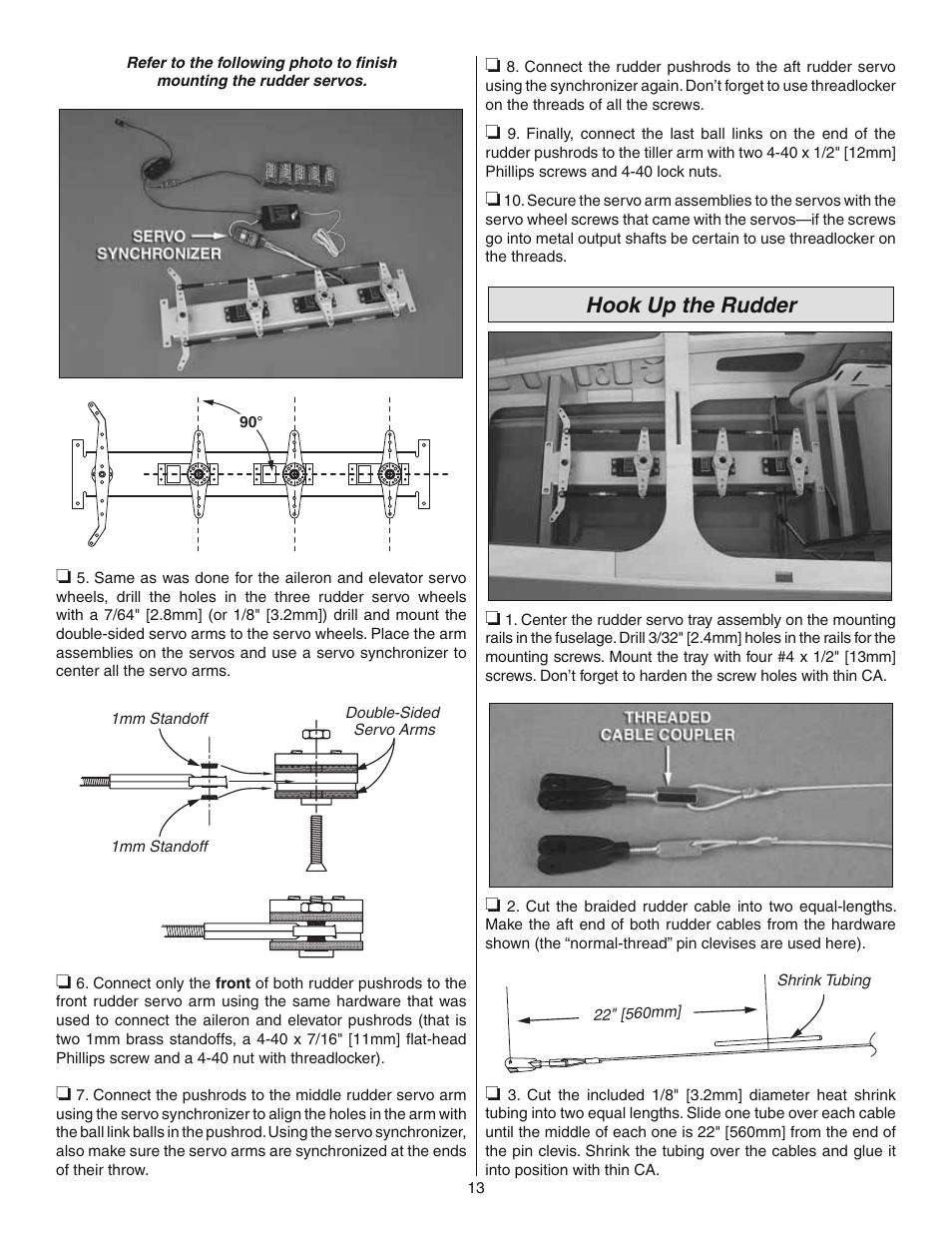 Hook up the rudder | Great Planes 38% Extra 330S ARF - GPMA1290 User Manual | Page 13 / 28