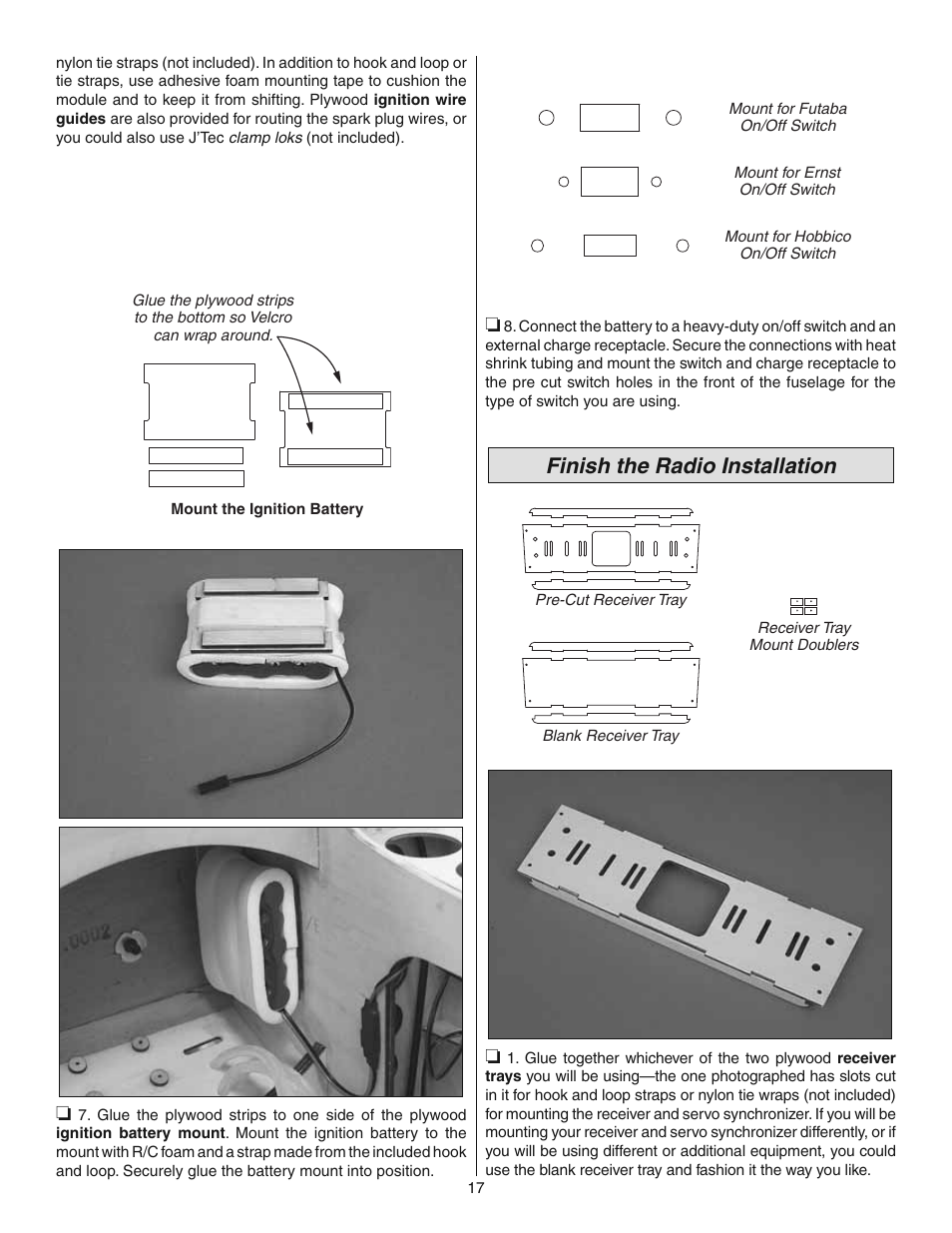 Finish the radio installation | Great Planes 38% Extra 330S ARF - GPMA1290 User Manual | Page 17 / 28