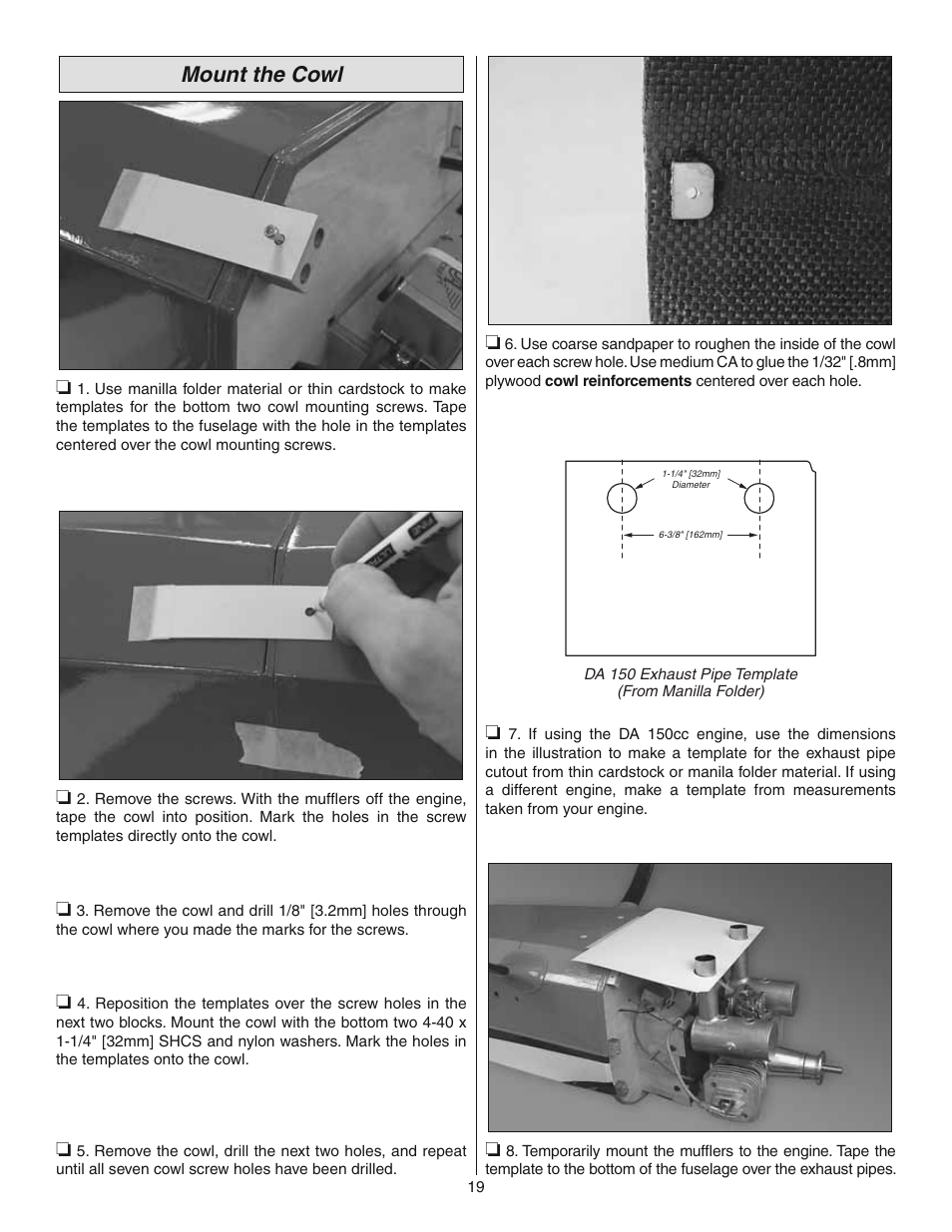 Mount the cowl | Great Planes 38% Extra 330S ARF - GPMA1290 User Manual | Page 19 / 28