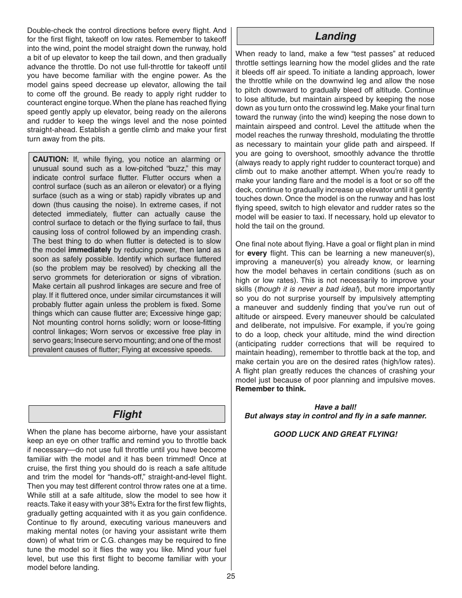 Flight, Landing | Great Planes 38% Extra 330S ARF - GPMA1290 User Manual | Page 25 / 28