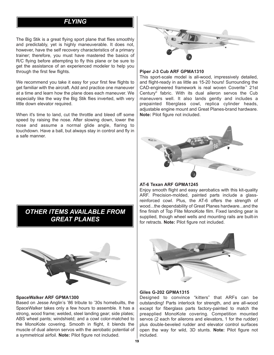 Other items available from great planes flying | Great Planes Big Stik 60 ARF MonoKote - GPMA1226 User Manual | Page 19 / 20