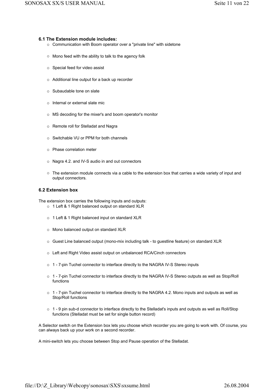Compex Systems Professional Portable Mixing Console SONOSAX SX-S User Manual | Page 11 / 22