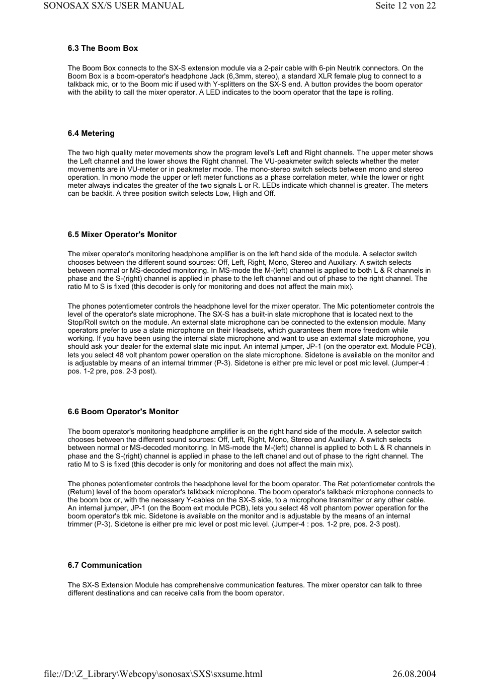 Compex Systems Professional Portable Mixing Console SONOSAX SX-S User Manual | Page 12 / 22