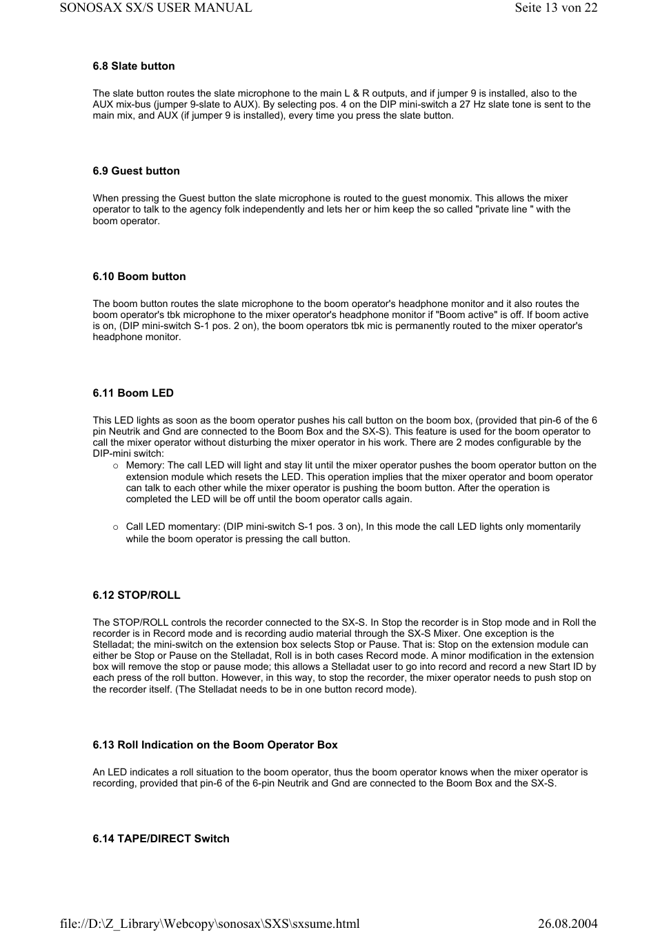 Compex Systems Professional Portable Mixing Console SONOSAX SX-S User Manual | Page 13 / 22