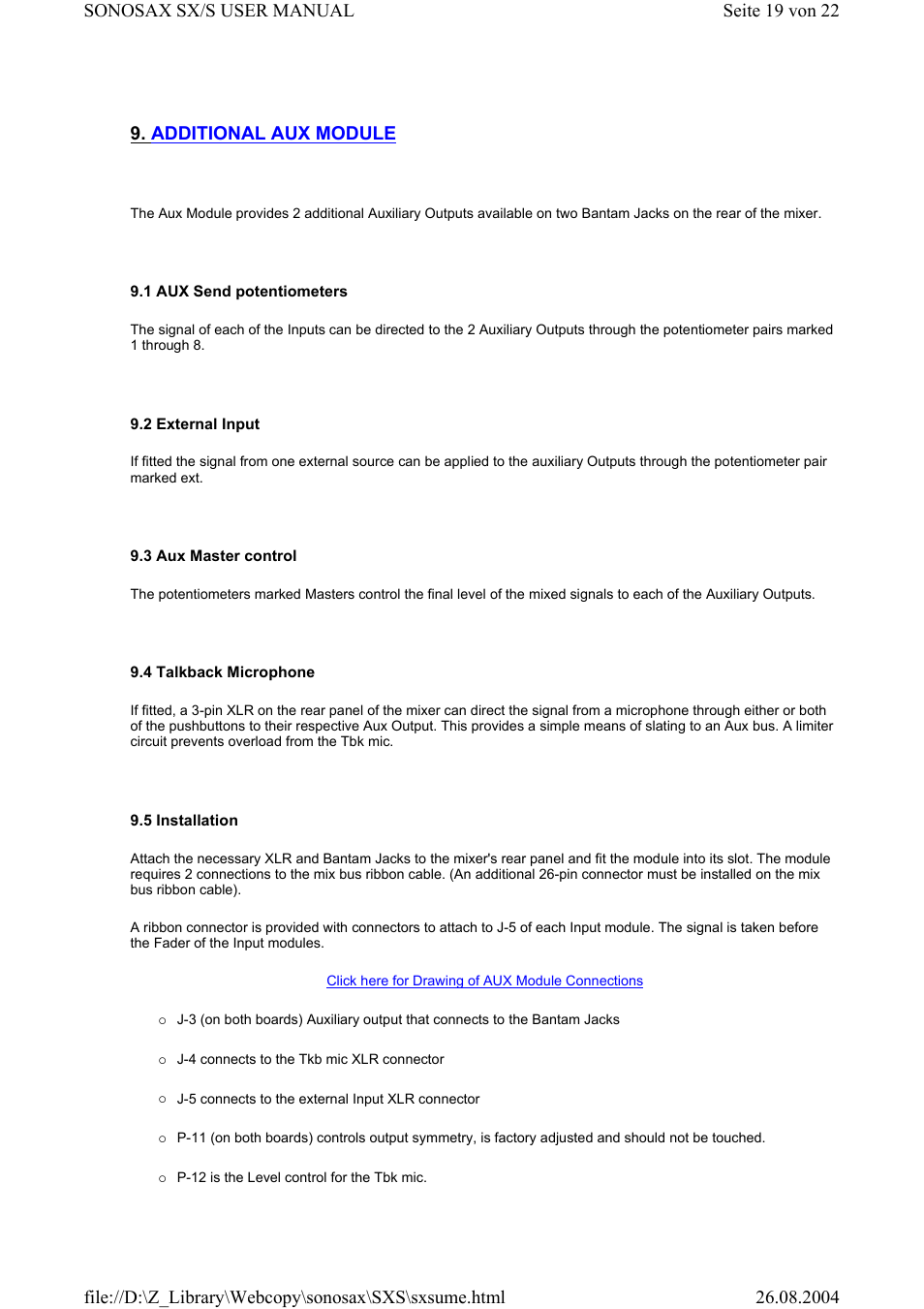 Additional aux module | Compex Systems Professional Portable Mixing Console SONOSAX SX-S User Manual | Page 19 / 22