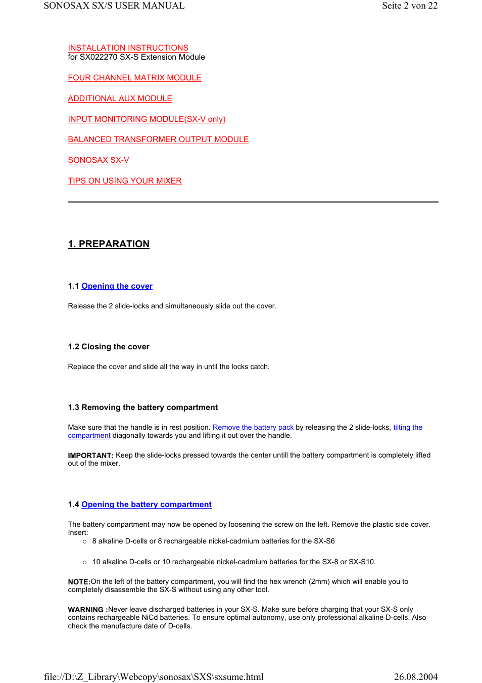 Preparation | Compex Systems Professional Portable Mixing Console SONOSAX SX-S User Manual | Page 2 / 22