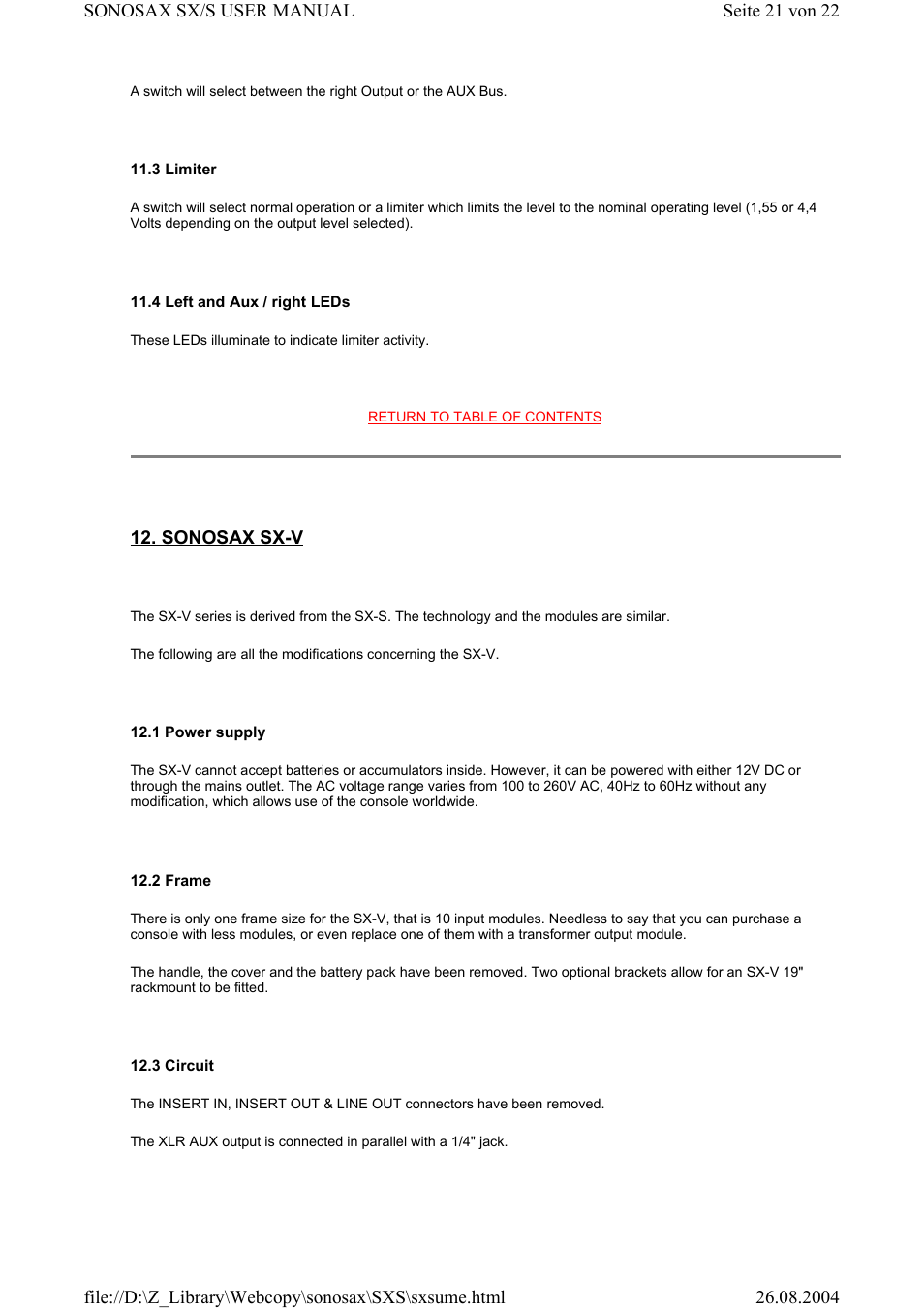 Sonosax sx-v | Compex Systems Professional Portable Mixing Console SONOSAX SX-S User Manual | Page 21 / 22