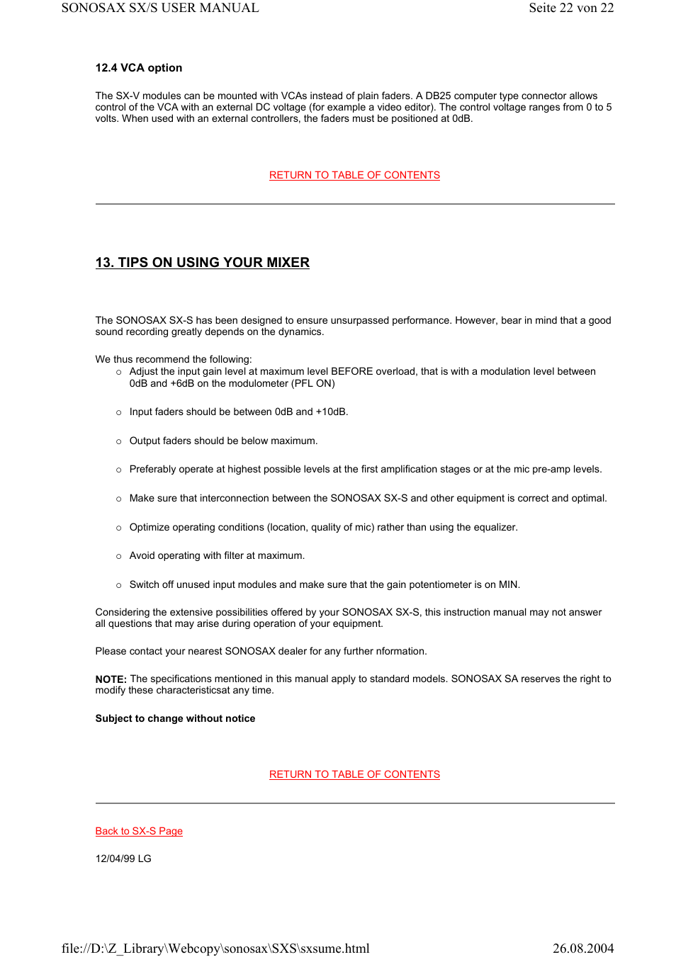 Tips on using your mixer | Compex Systems Professional Portable Mixing Console SONOSAX SX-S User Manual | Page 22 / 22