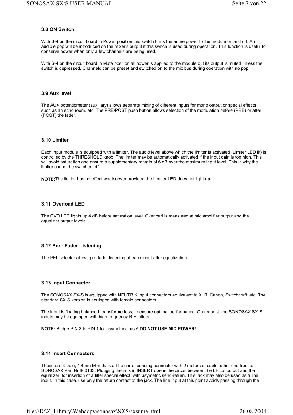 Compex Systems Professional Portable Mixing Console SONOSAX SX-S User Manual | Page 7 / 22