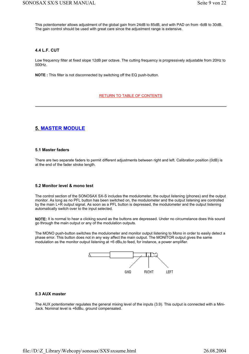 Master module | Compex Systems Professional Portable Mixing Console SONOSAX SX-S User Manual | Page 9 / 22